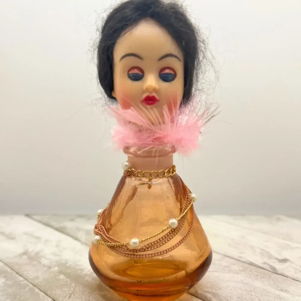 Upcycled Vintage Perfume Bottle Doll Head | Altered Art Cute Boudoir Decor - Picture 7 of 11